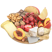 plate of cheese nuts and fruits
