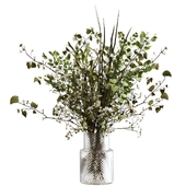 Bouquet of greenery and branches with gypsophila