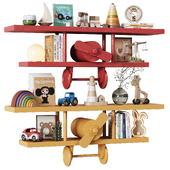 Children's shelves "Airplanes" with wooden toys, books and decor