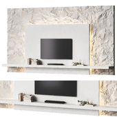 Minimalistic TV wall with a stone surface