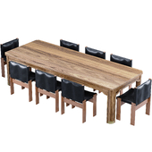 chair Afra & Tobia and table Hickory Manufacturing Company Mid Century Burlwood Inlaid Dining