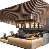 Coffee shop design with wood, concrete