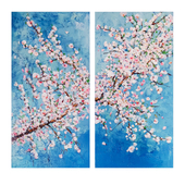 Диптих Цветущая Вишня | Cherry Blossom | Картина на холсте