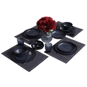 Table setting - dark blue ceramic tableware