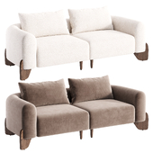 Curva 78 White Boucle Upholstered Wood Legs 2 Seat Sofa