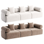Modern 3 Piece Modular White ChenilleVelvet 3 Seater Sofa