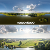Over lake with island in equirectangular