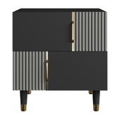 Modern Black Gray Nightstand 2 Drawers