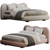 Alyria Boucle Fabric Shaped Headboard Modern Bed
