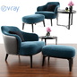 Leslie Ottoman Minotti With Arm Chair & Aula Coffee Table - Кресла - 3D модель