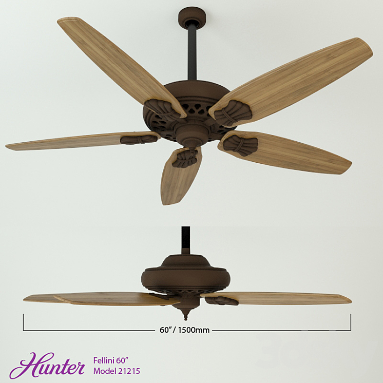 Hunter Fellini 60 &Quot;Ceiling Fan - Household Appliance - 3D Model