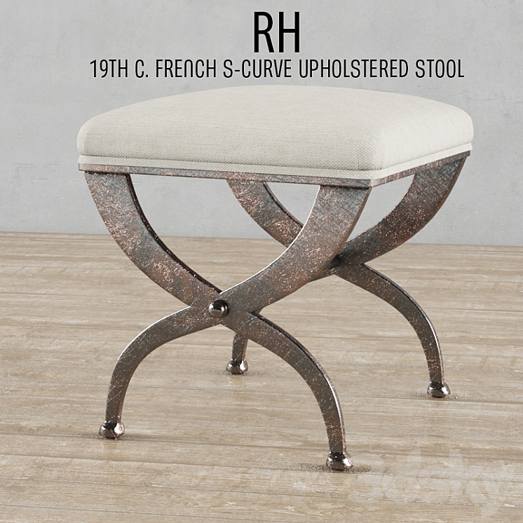 RH 19TH C. FRENCH S CURVE UPHOLSTERED STOOL Other soft seating