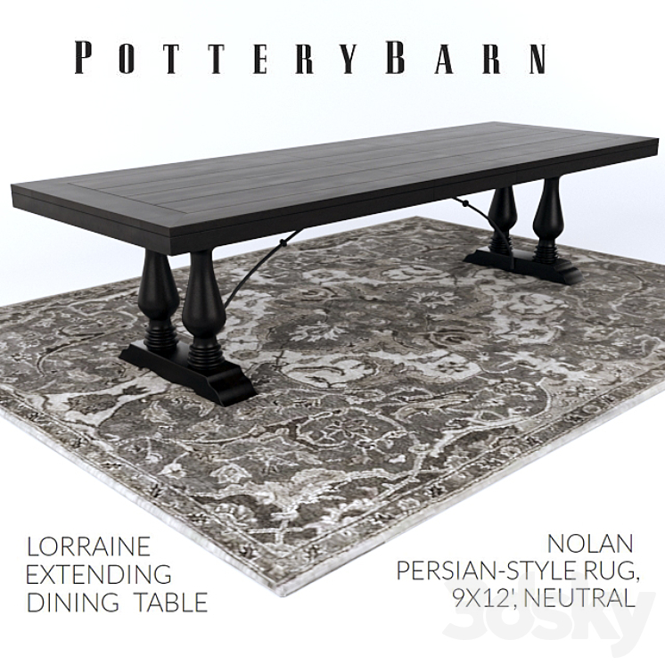 Pottery Barn LORRAINE DINING TABLE NOLAN PERSIAN STYLE RUG
