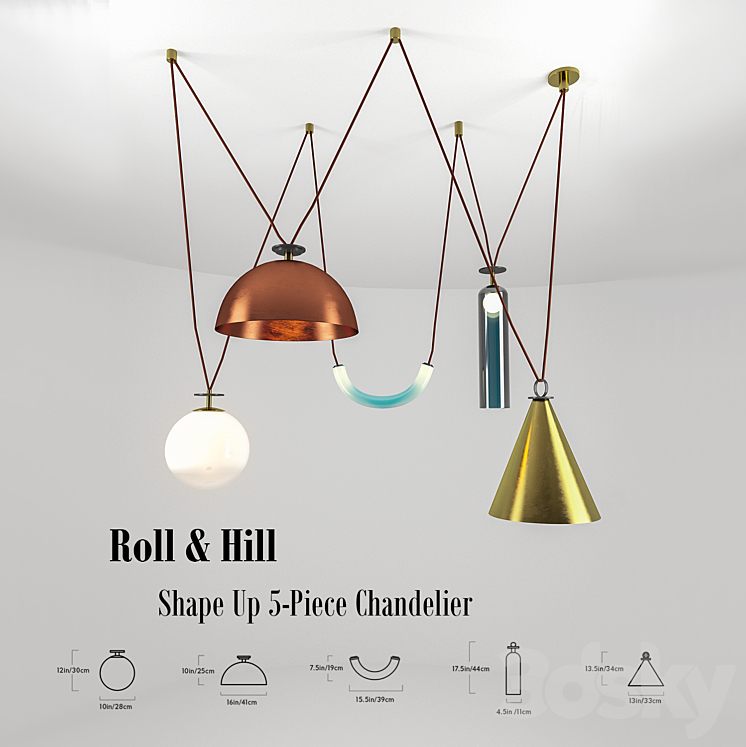 Roll&Hill Shape Up 5Piece Chandelier Pendant light 3D model