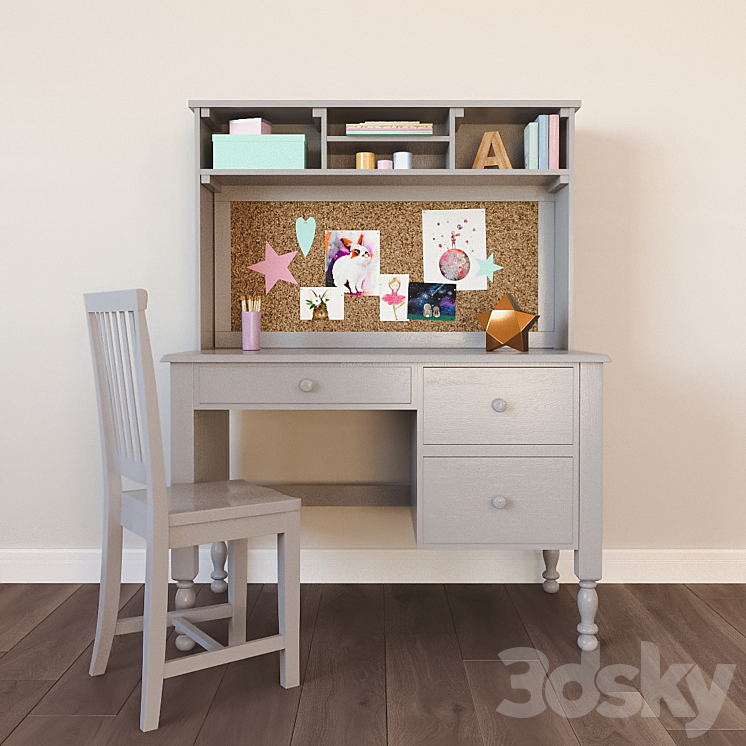 Catalina Storage Desk Tall Hutch Table Chair 3D model