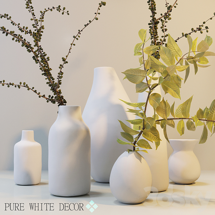 Pure White Ceramic Vases - Bouquet - 3D model