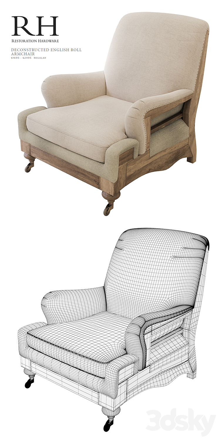Restoration Hardware Deconstructed English Roll Arm Chair Arm