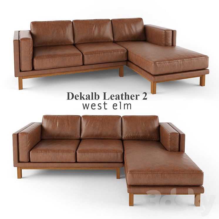 West Elm Dekalb Leather 2 Sofa 3D model