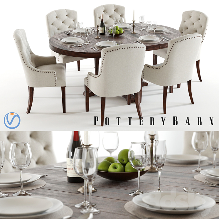 Pottery Barn Benchwright and Lorraine 2 Table Chair 3D model