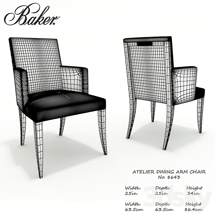 Baker Atelier dining arm chair No.8643 Chair 3D model