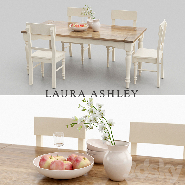 Laura Ashley Dining Table set Table + Chair 3D model