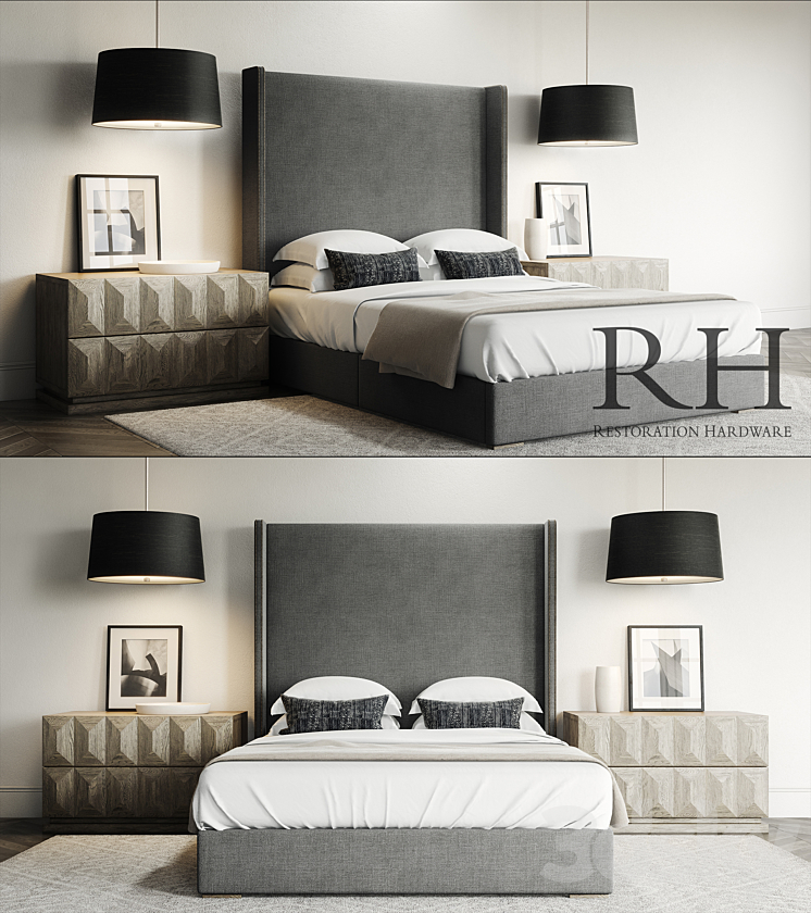 Lawson Custom Platform Bed Set Restoration Hardware Bed 3D model