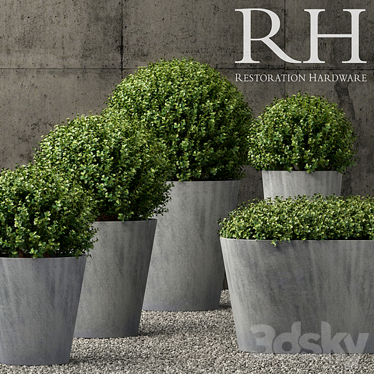 Restoration Hardware estate zinc round planters Outdoor 3D model