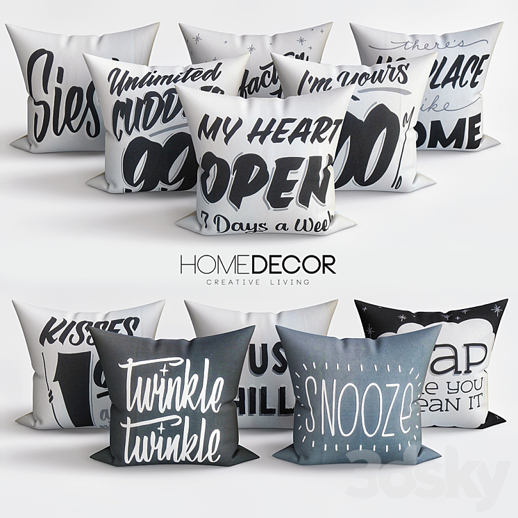 Fun and Quirky Throw Pillow Assortment Pillows 3D model