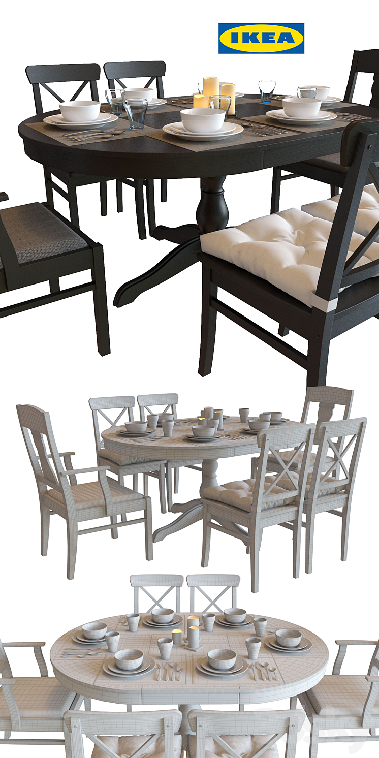 Table and chairs IKEA INGATORP INGOLF Table Chair 3D model