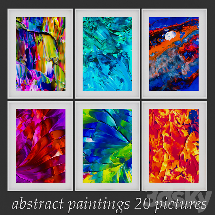 Set of paintings abstract color Frame 3D model
