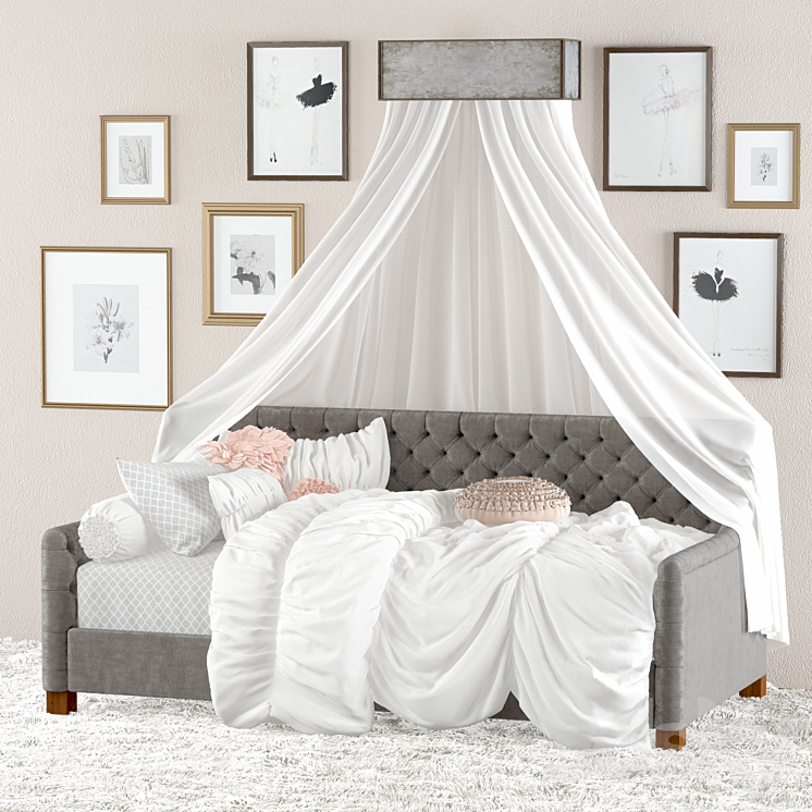 Devyn Tufted Velvet Daybed Restoration Hardware Bed 3D model