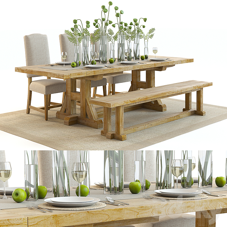 Pottery Barn Stafford Set 2 Table Chair 3D model