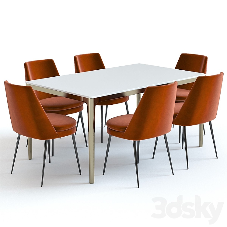 West Elm Canto Table and Chairs Table Chair 3D model