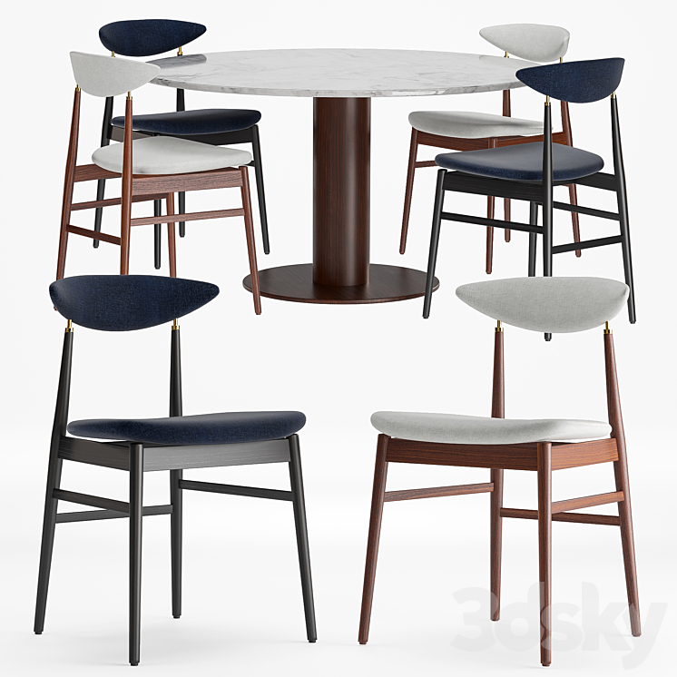 Gent Dining Chair Fully Upholstered, Gubi Table + Chair 3D model