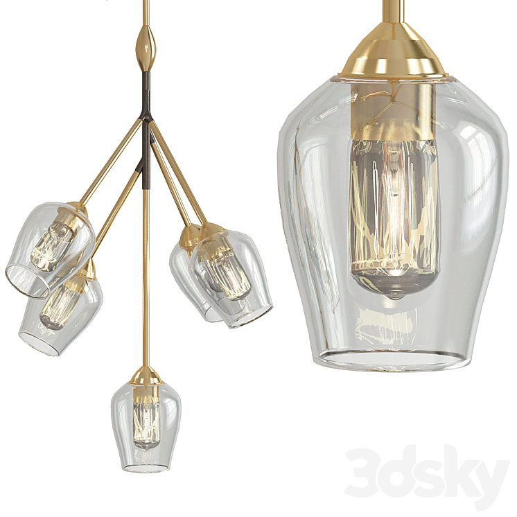 Maxim Savvy Antique Brass 5Light Metal Pendant Pendant light 3D model