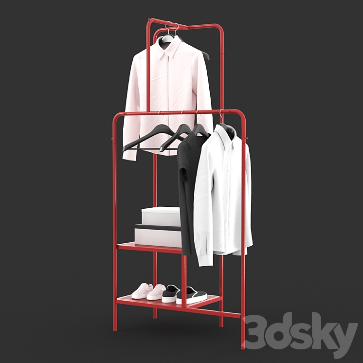 IKEA NIKKEBY Clothes rack gray green and red colors Clothes 3D model