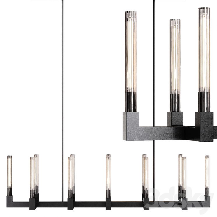 Restoration Hardware CANNELE LINEAR CHANDELIER 67 Black Pendant