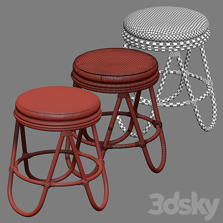 SKYE Rattan Stool Chair 3D model