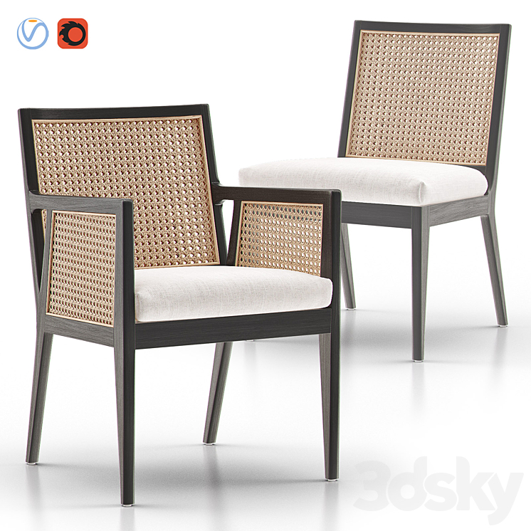 LISBON Cane Dining Chair and Armchair Chair 3D model