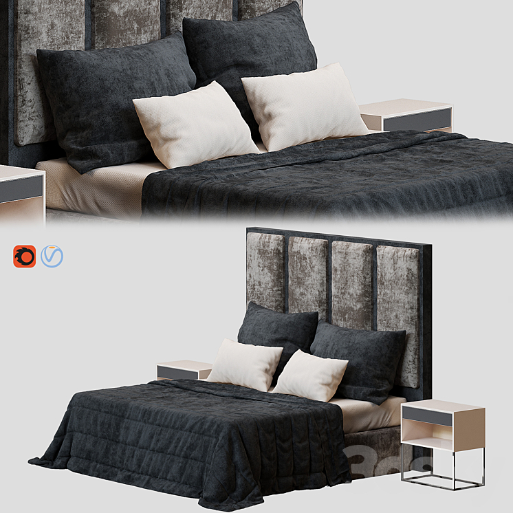 Bed set 08 - Bed - 3D model