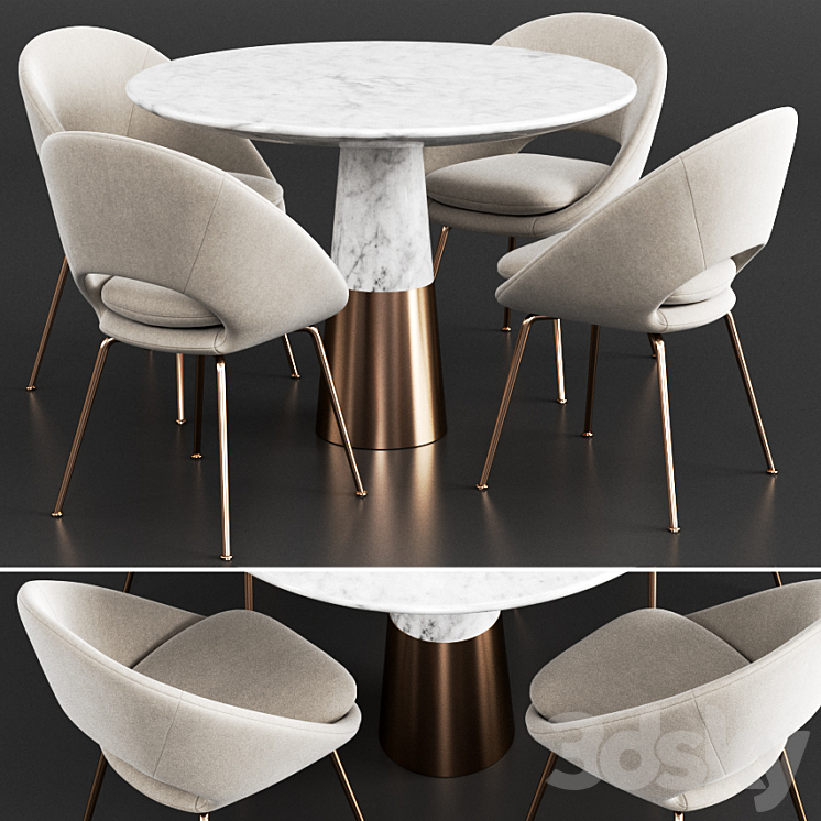 West Elm CB2 Dinning Set Table Chair 3D model