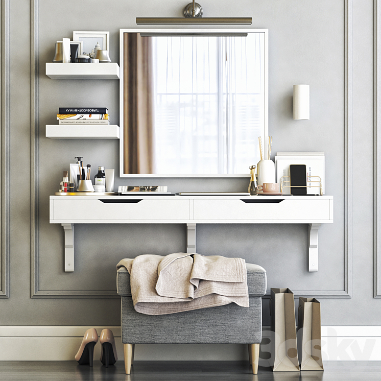 IKEA ALEX dressing table with STRANDMON ottoman and NISSEDAL