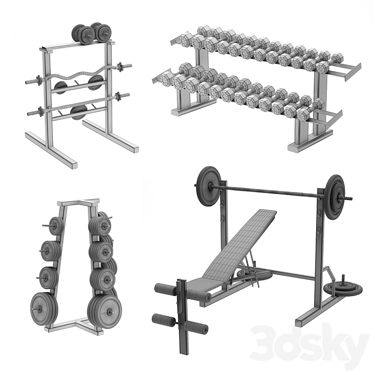 Gym Equipment Collection - Full Set 3D model