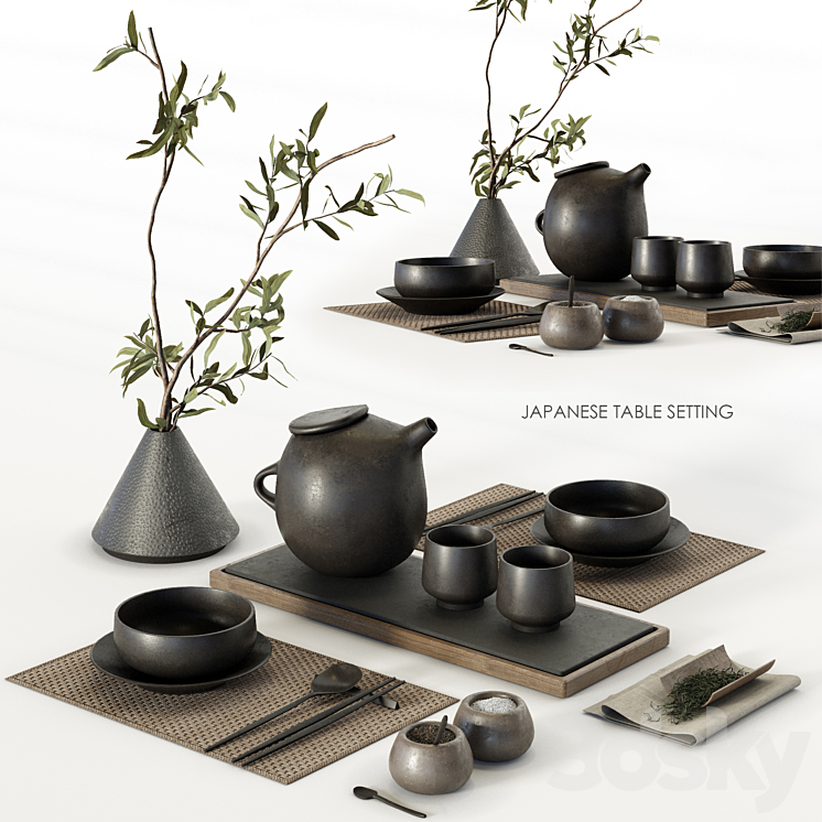 Japanese table setting Tableware 3D model
