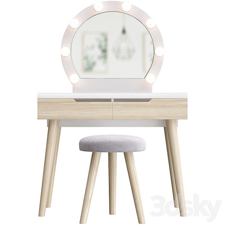 Tribesigns Vanity Set with Round Lighted Mirror Dressing table 3D model