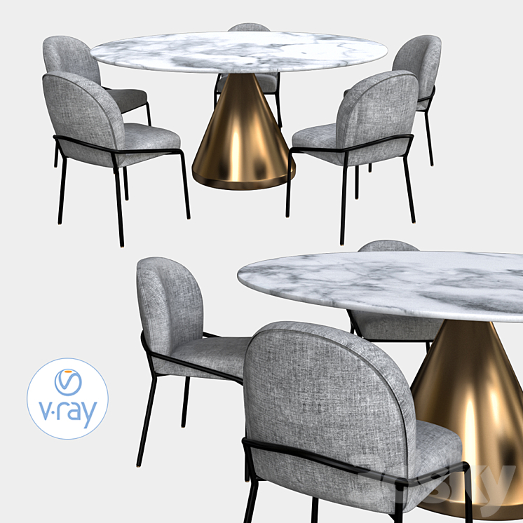 Silhouette pedestal dining table Table Chair 3D model