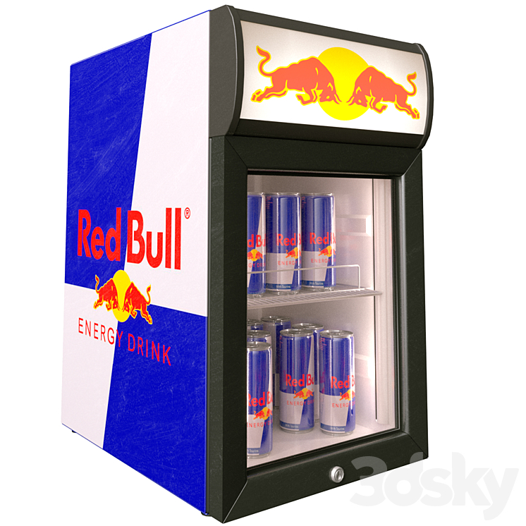 Mini fridge Red Bull (low poly) - Household appliance - 3D model
