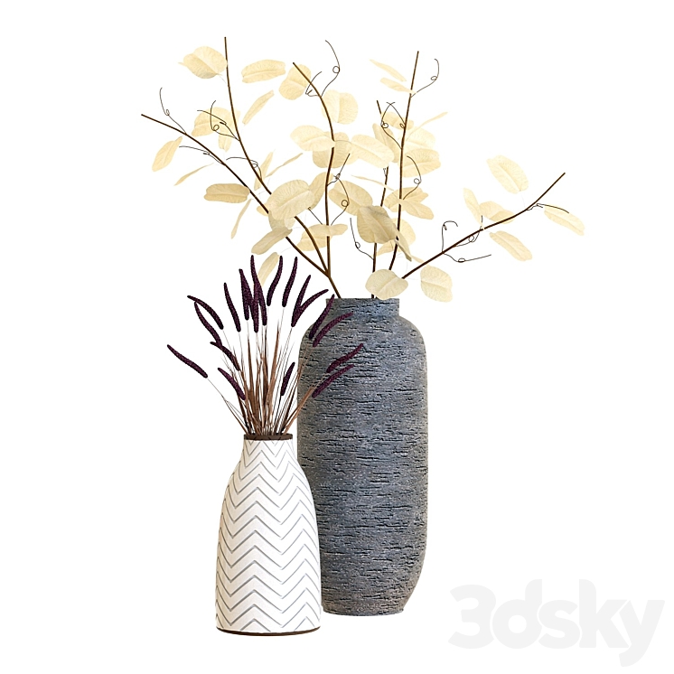 Crate & Barrel Adra and Timber Vases Bouquet 3D model