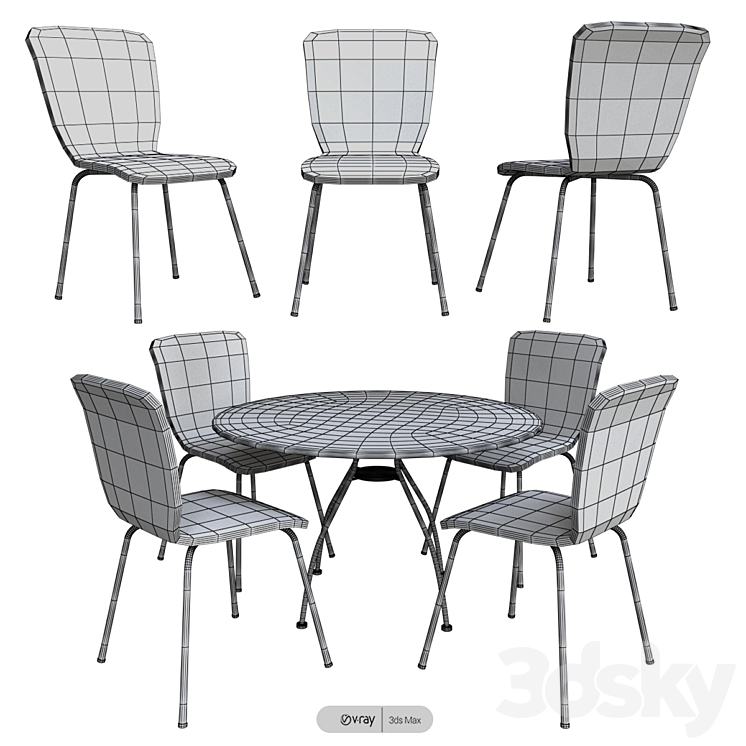 Simple Living table set Table + Chair 3D model