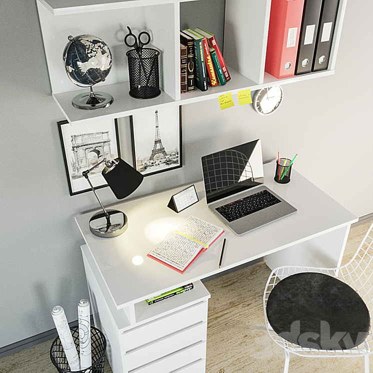 office workplace table mesinge Office furniture 3D model